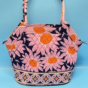VERA BRADLEY Large Shoulder Bag Pink Blue Daisy Floral Quilted  **EUC** SUPERB!!